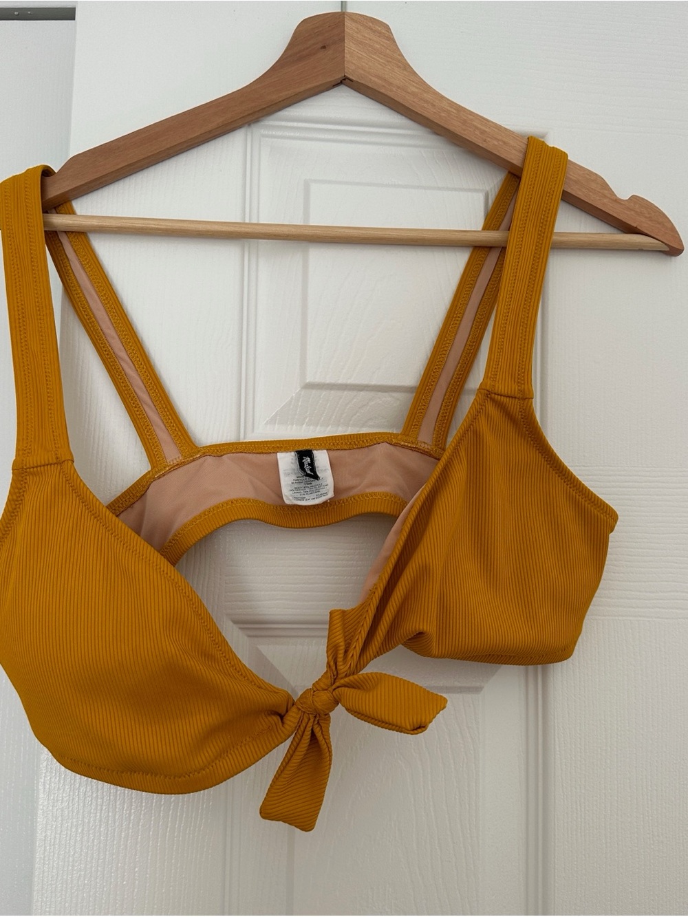 Madewell Mustard Ribbed Tie-Front Bikini Top